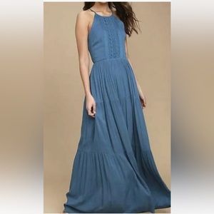 Lulus For Life Blue Embroidered Maxi Dress Size Small NWT tiered maxi dress